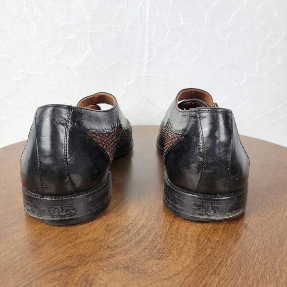 Brass Boot Mens Shoes 10 Brown Black Braided Leather Cap Toe Monk Strap Loafer - Picture 5 of 16